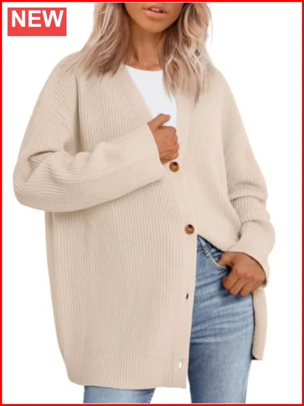 Oversized Chunky Knit Cardigan Sweater V Neck Long Sleeve